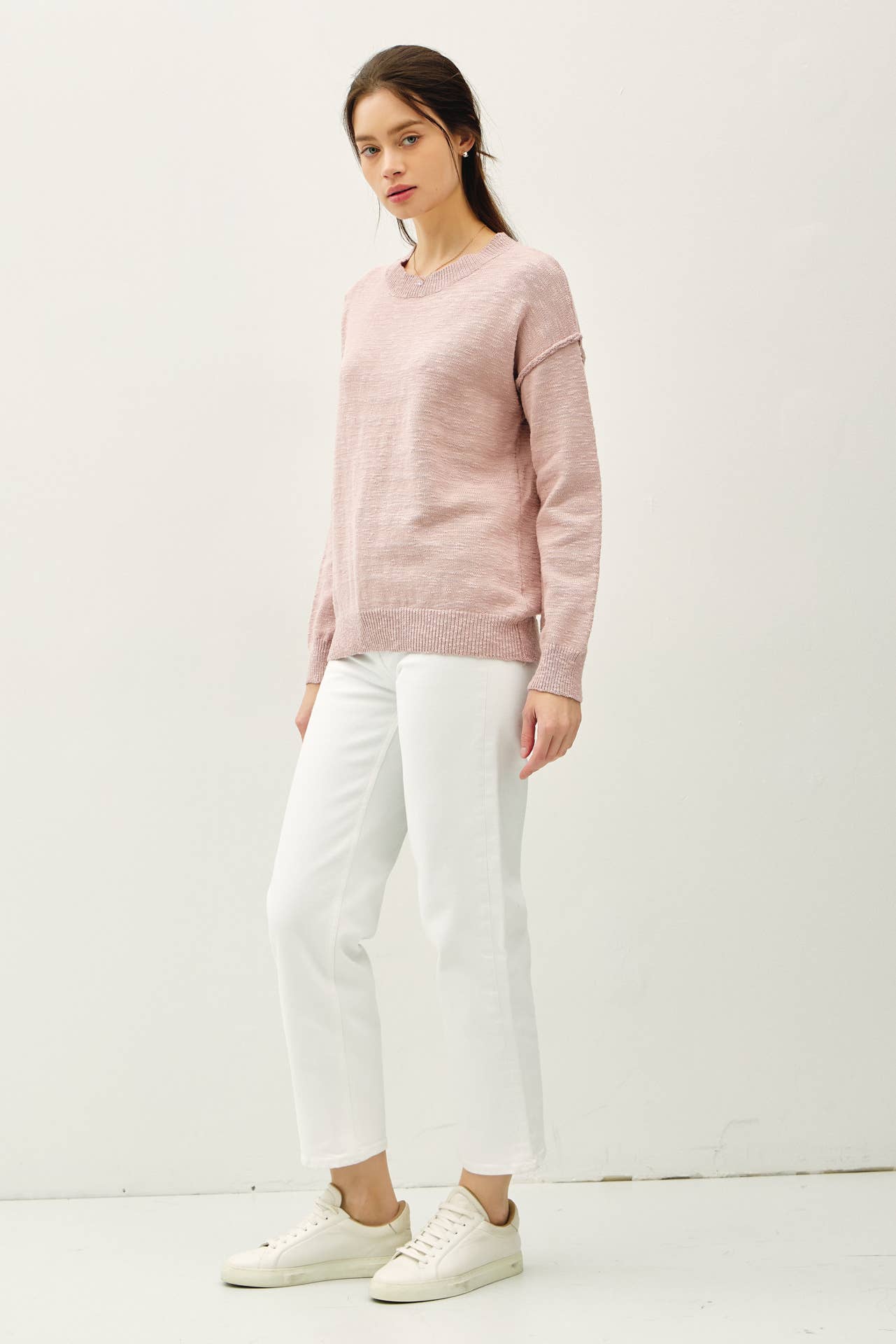 Relaxed Fit Cotton Slub Sweater: IVORY