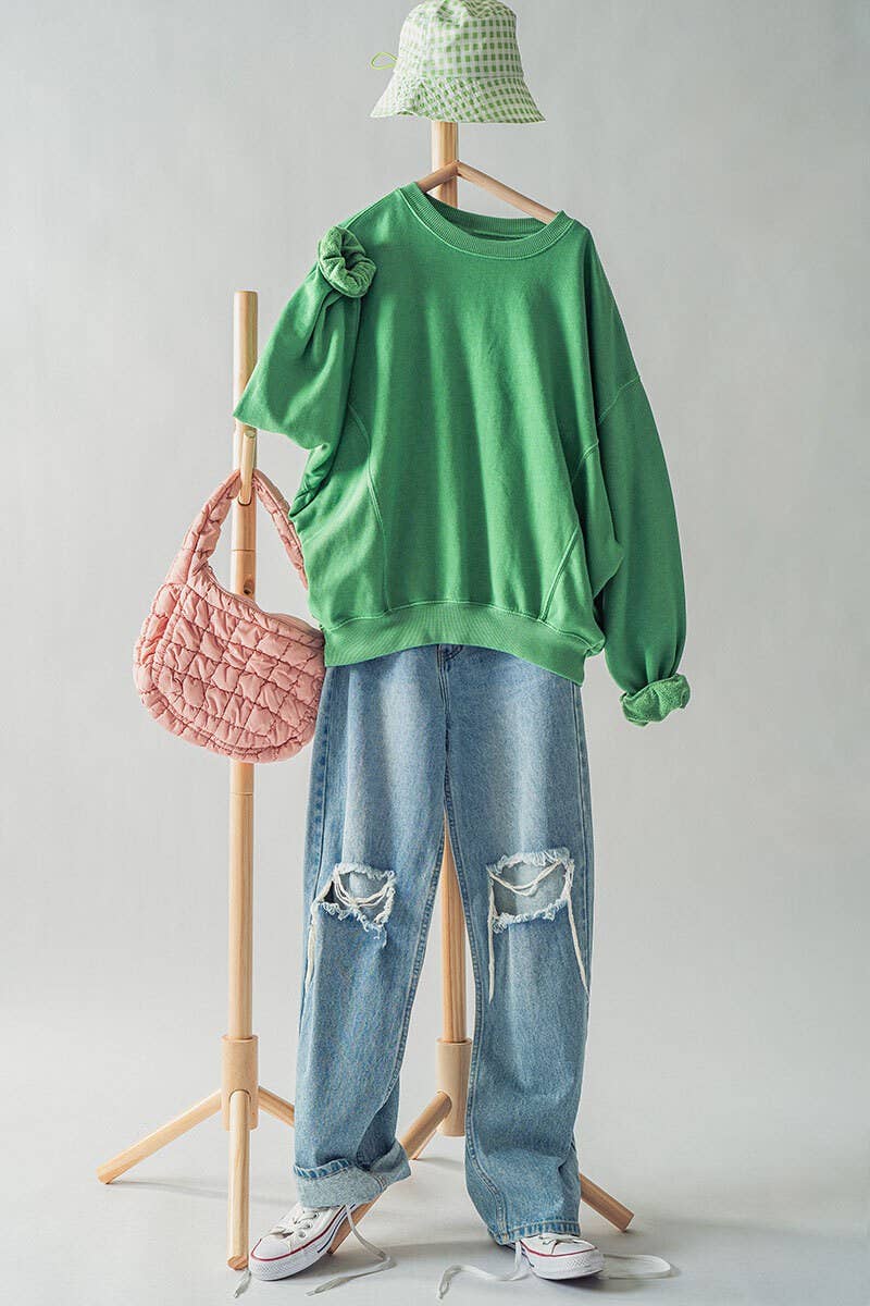 Crew Neck Comfort Washed Organic Cotton Spring Sweatshirt: CHALK