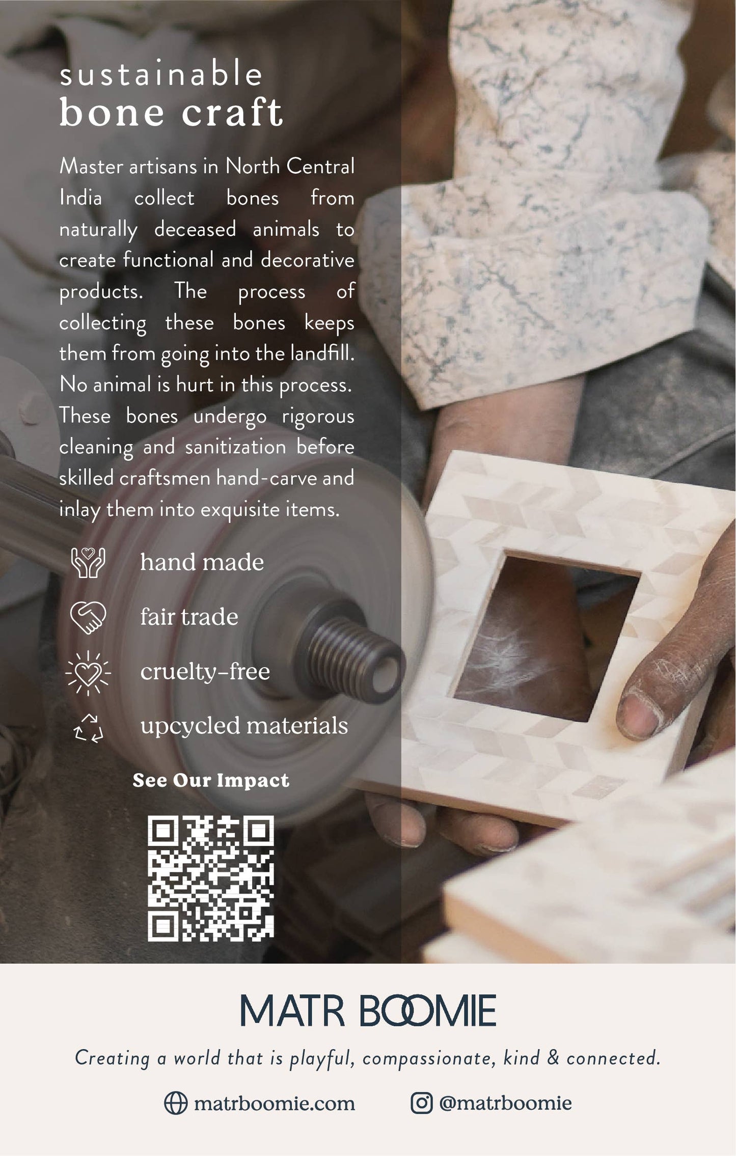 Matr Boomie Fair Trade - Mukhendu 4x6 Cream Picture Frame - Carved Bone, Brass Bar