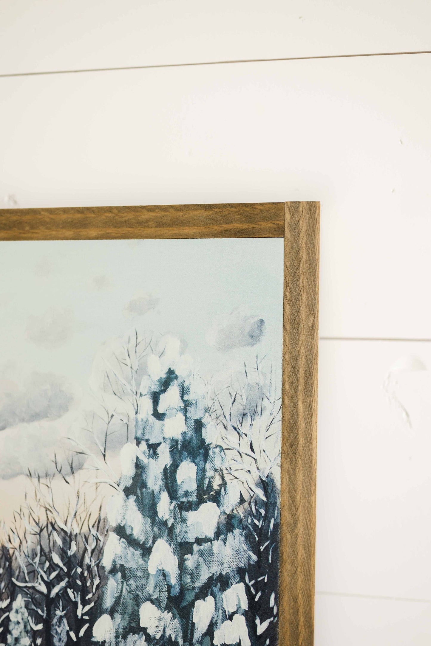 The Cottage After a Snowfall | Fine Art: Light Brown Frame / 16 inches x 24 inches