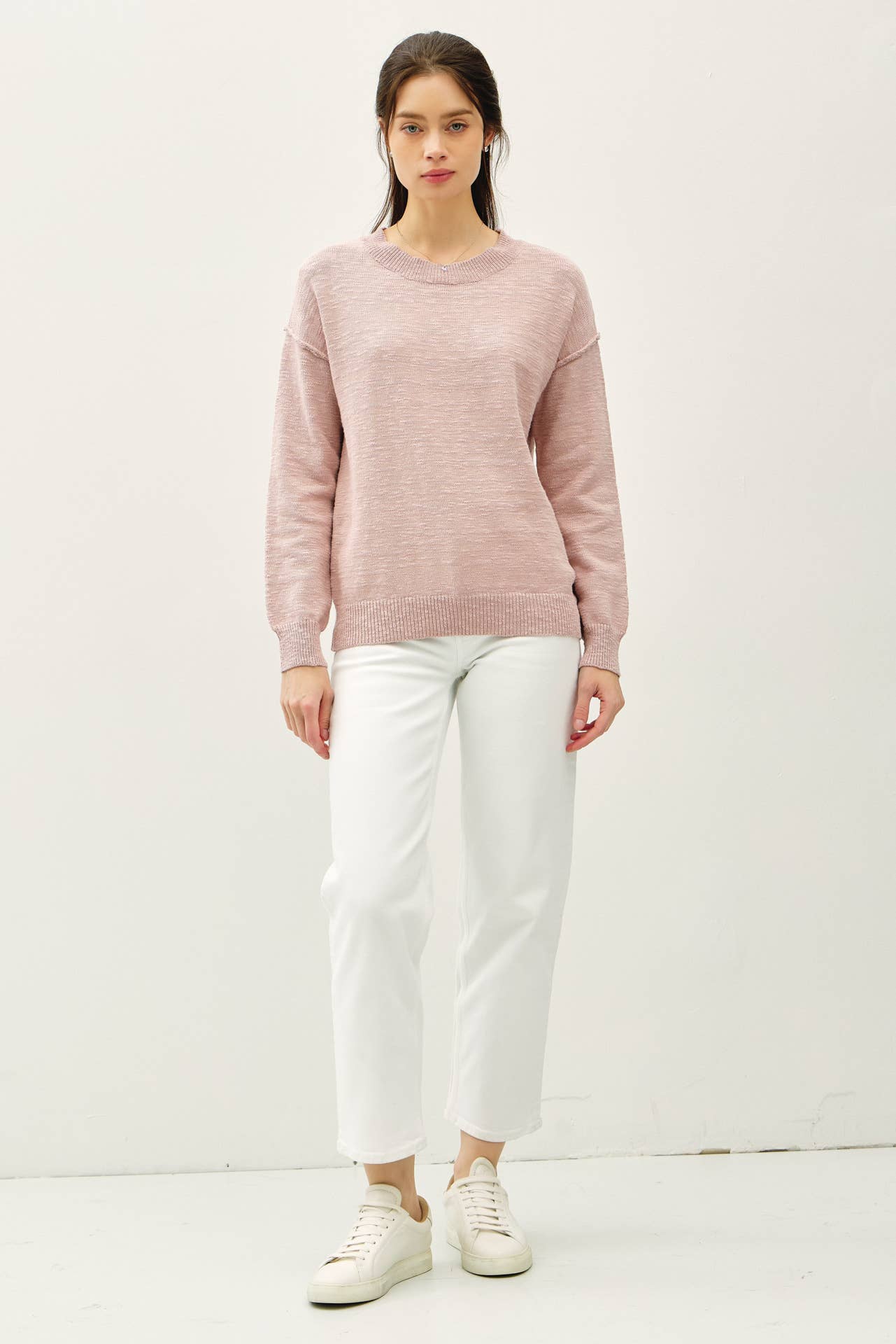 Relaxed Fit Cotton Slub Sweater: IVORY