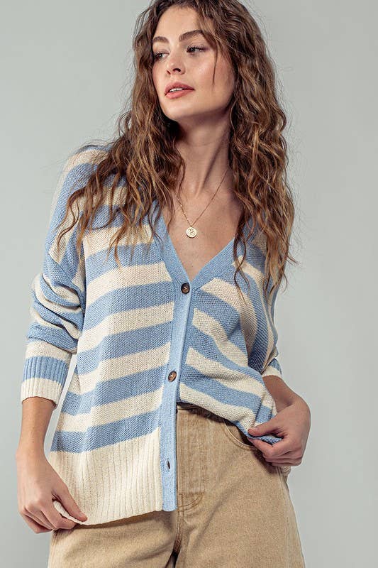 Cozy and Free Striped Cardigan: SKY BLUE/CREAM