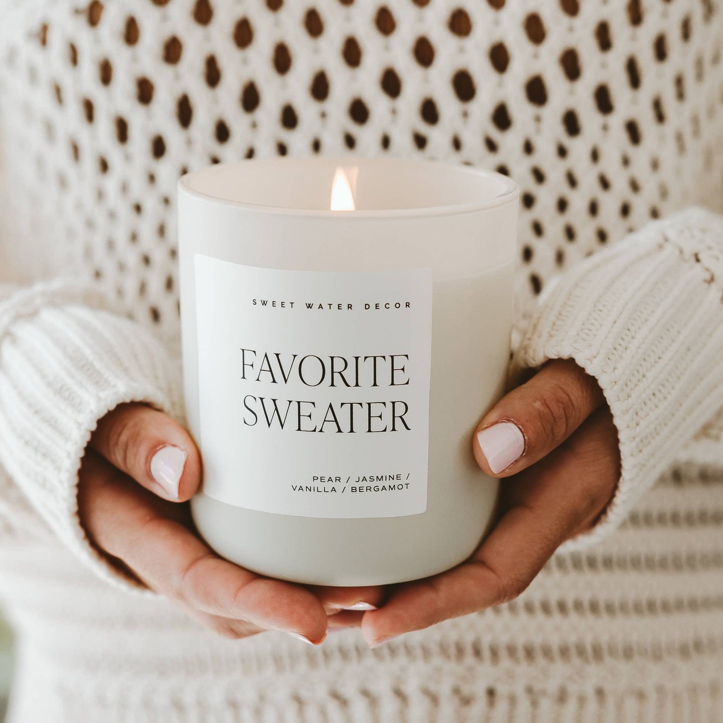Candle: Favorite Sweater 15 oz Soy Candle, Matte Jar
