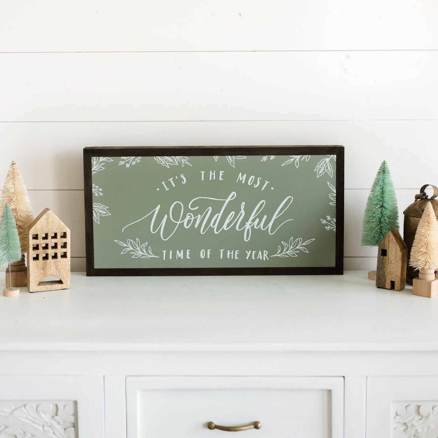 Joyfully Said - It's the Most Wonderful Time of the Year | Wall Art: Red / Light Brown Frame / 36 inches x 18 inches