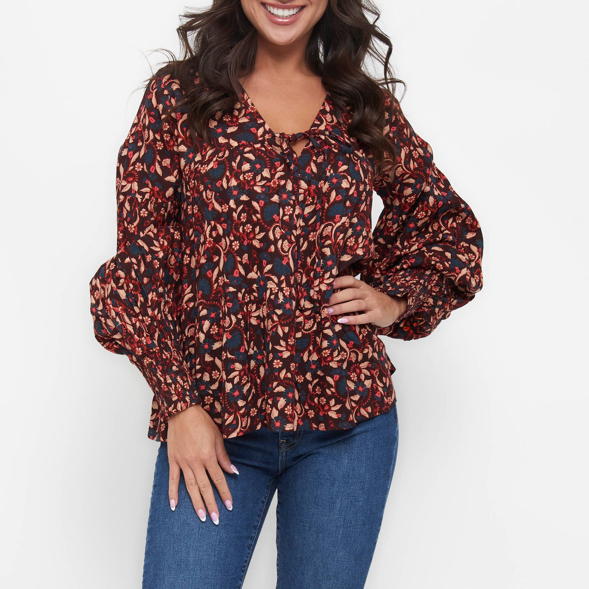 Howard's - Floral Blouse 8 Piece Drew Long Sleeve Tiered Assortment: Asst - 2 S, 2 M, 2 L, 2 XL