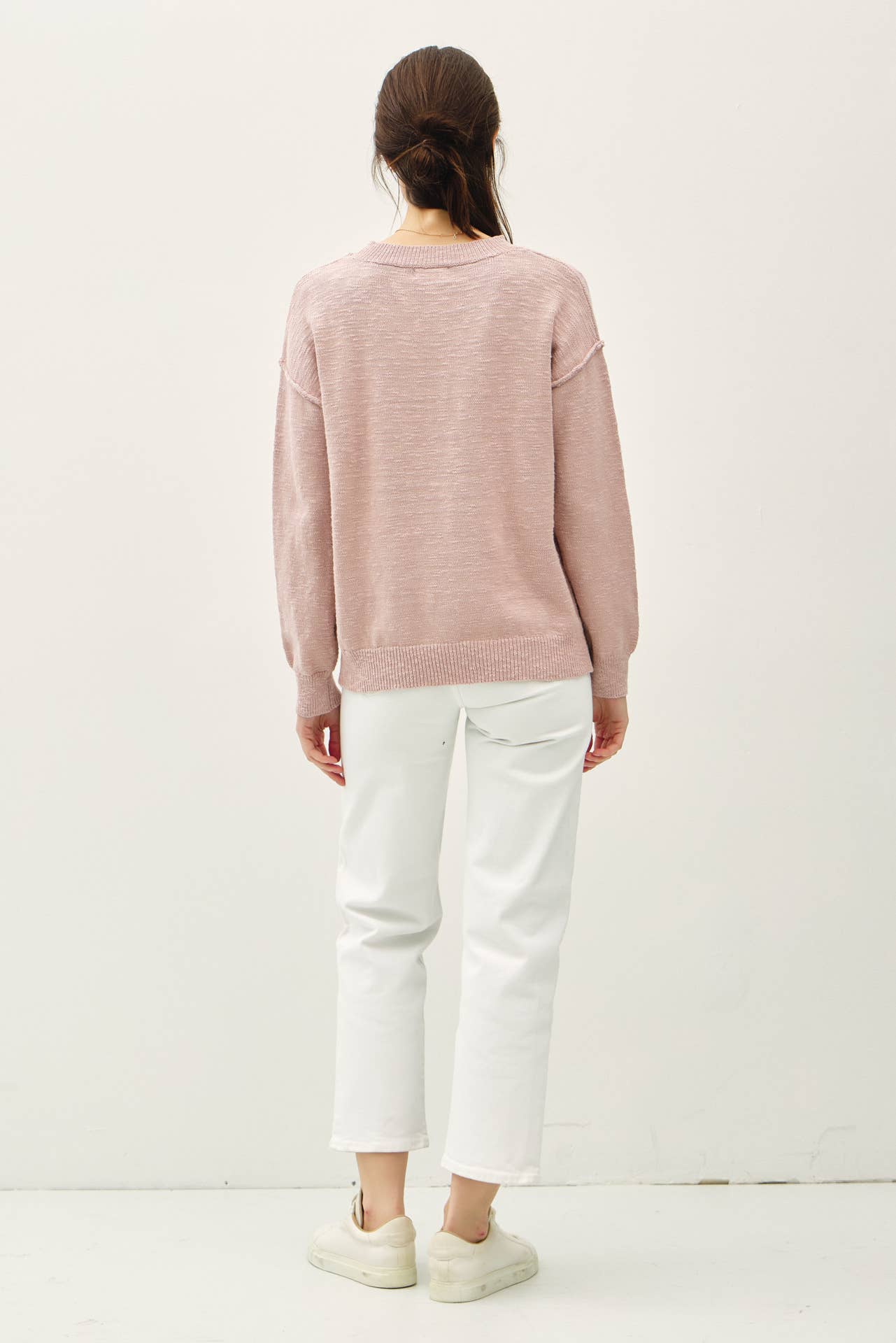 Relaxed Fit Cotton Slub Sweater: DUSTY ROSE