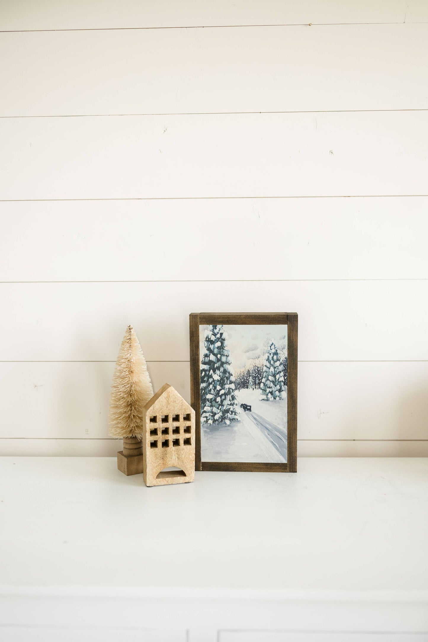 The Cottage After a Snowfall | Fine Art: Light Brown Frame / 16 inches x 24 inches