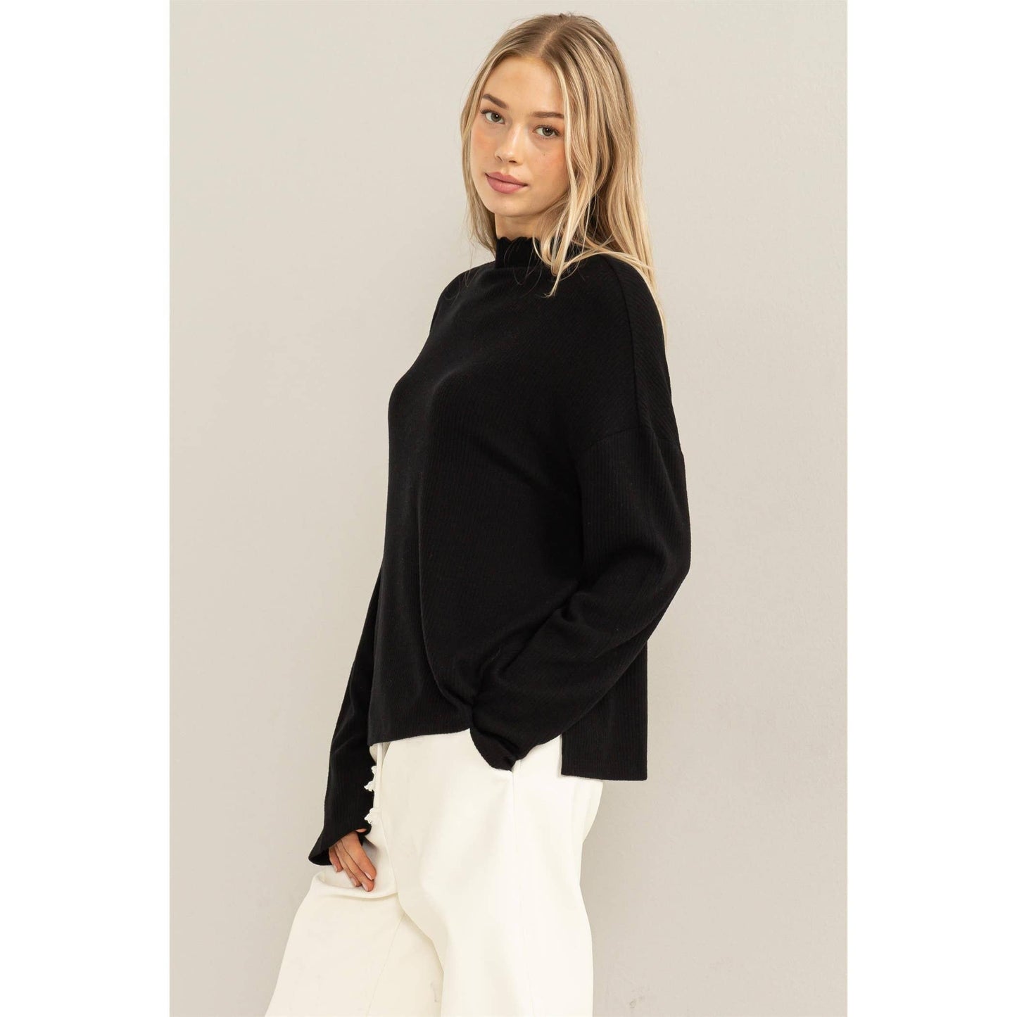 Oversized High Neck Top With Side Slit: DUSTY PINK
