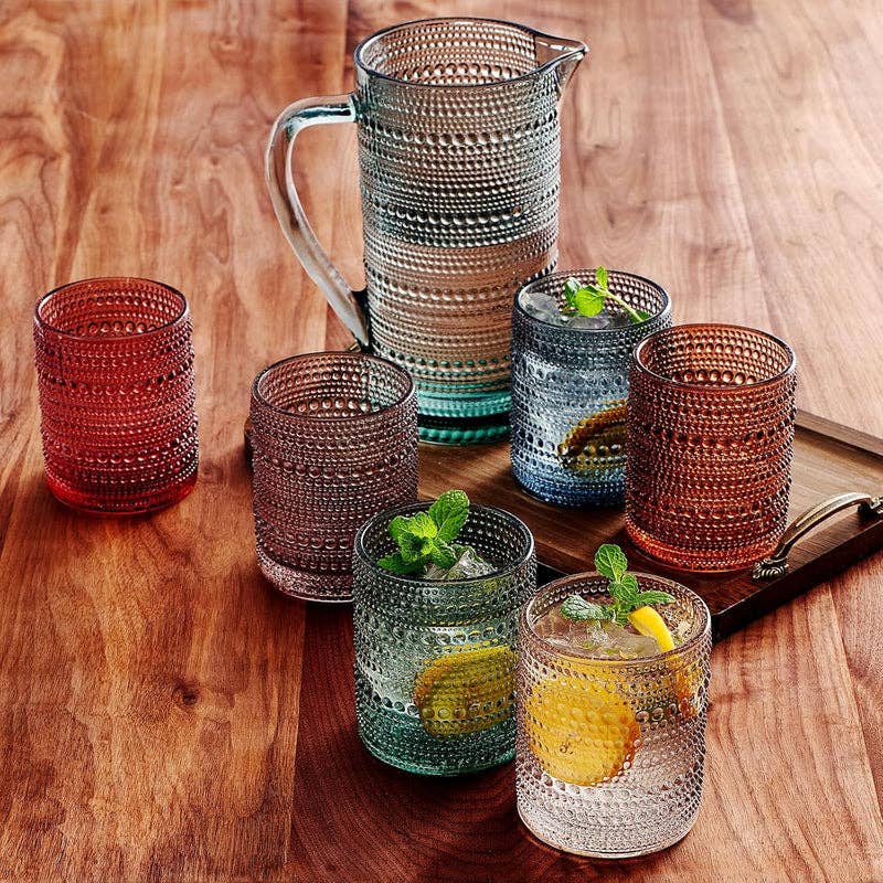 The Wine Savant / Khen Glassware - Tonal Hobnail Pitcher & Lowball Glassware Set