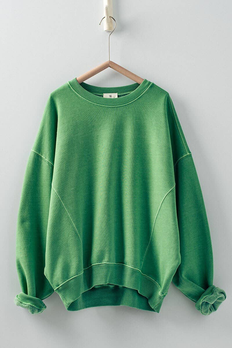 Crew Neck Comfort Washed Organic Cotton Spring Sweatshirt: CHALK