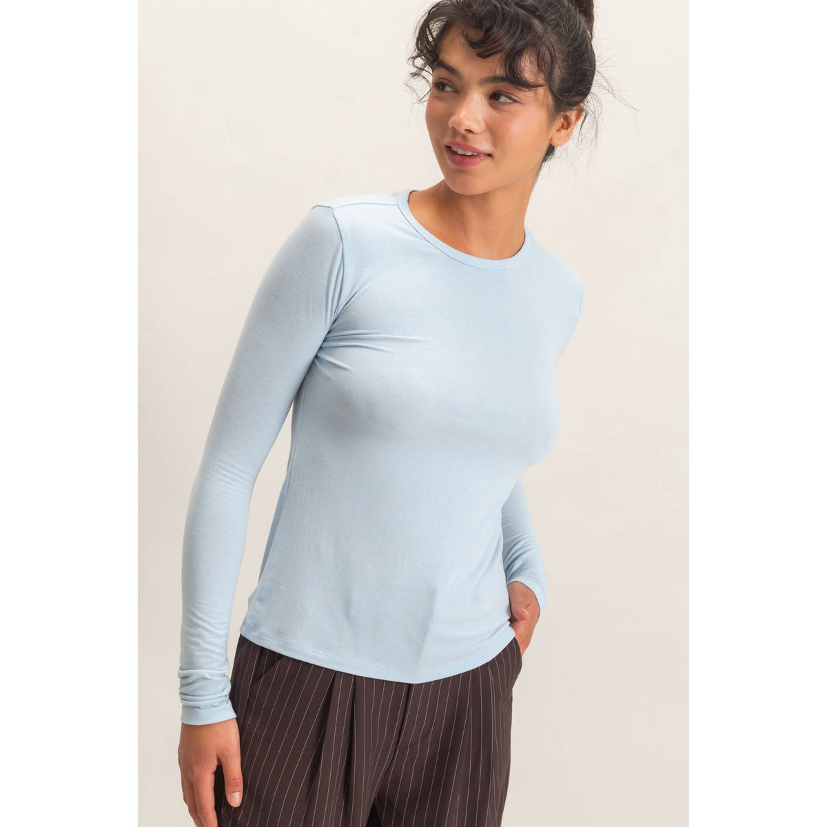 Crew Neck Long Sleeve Top: CHARCOAL