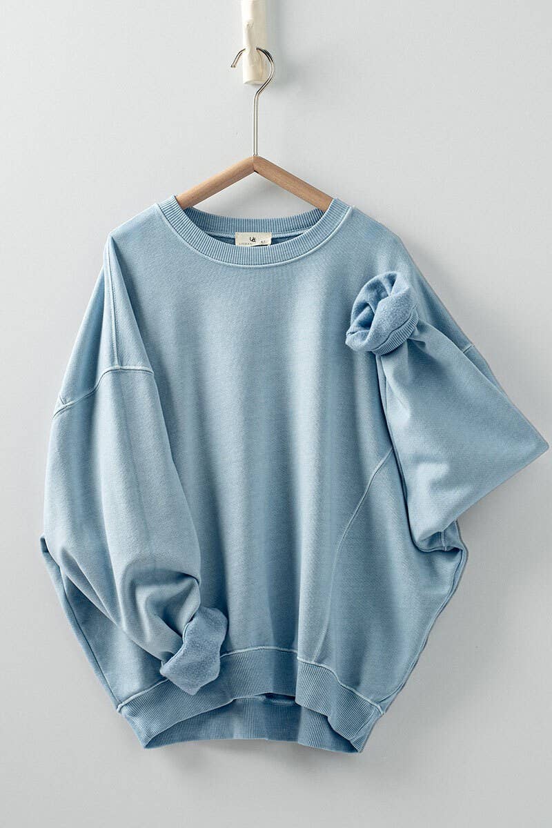 Crew Neck Comfort Washed Organic Cotton Spring Sweatshirt: CHALK
