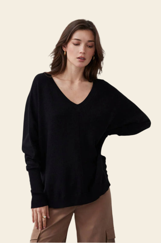 Monica V-neck Dolman Sweater Top: BLACK