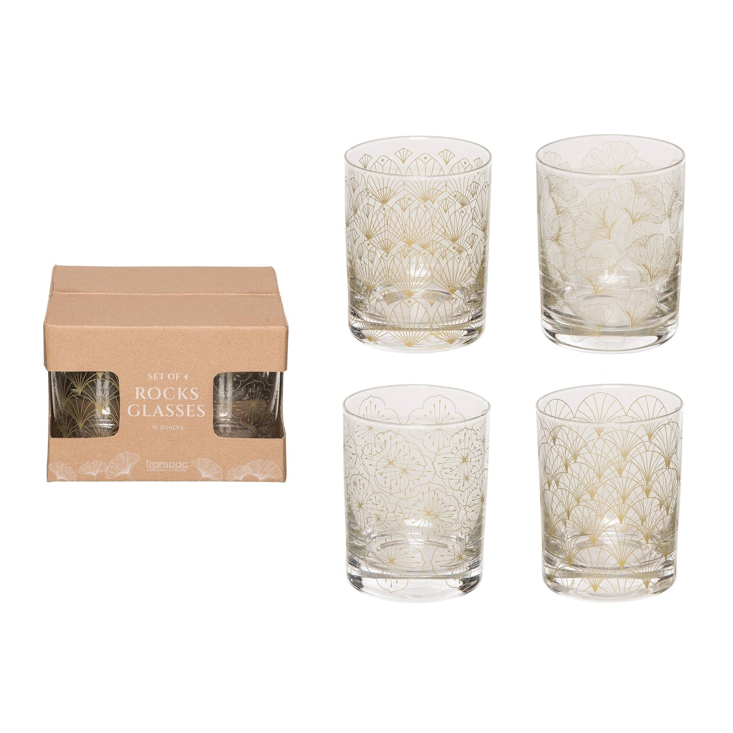 Gold Floral Rocks Glasses Set of 4
