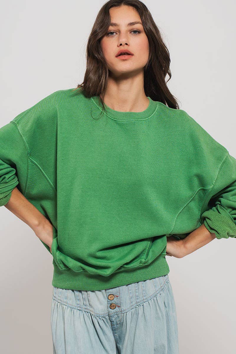 Crew Neck Comfort Washed Organic Cotton Spring Sweatshirt: CHALK