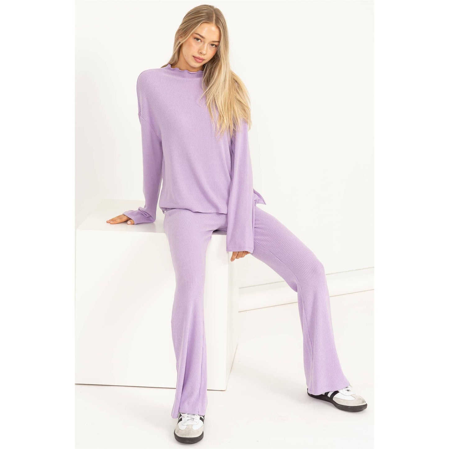 Oversized High Neck Top With Side Slit: DUSTY PINK
