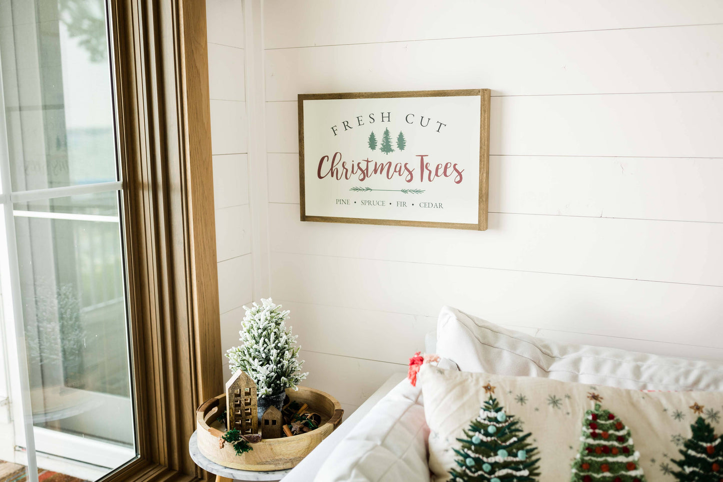 Fresh Cut Christmas Trees | Wall Art: Light Brown Frame / 12 inches x 8 inches