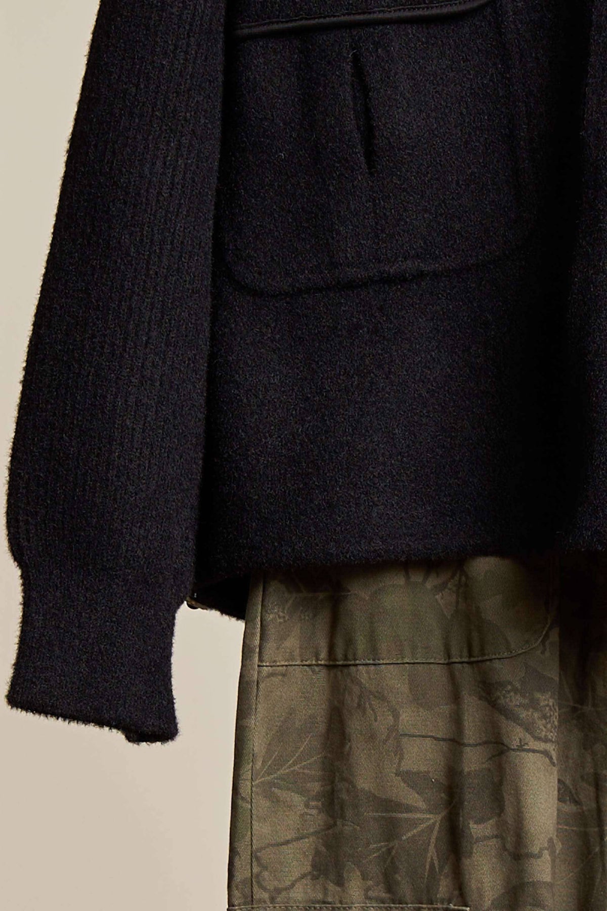 Mello. - Oversize Jacket with Knit Sleeve: Cream / ML