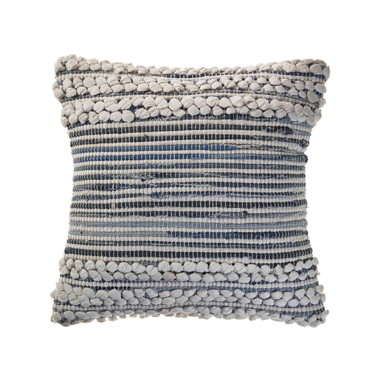Blue/Ivory Stripe Cotton Blend Throw Pillow