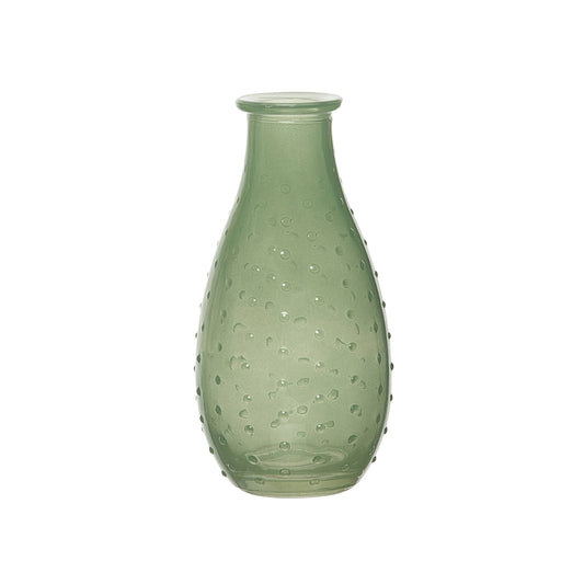 Green Hobnail Glass Vase: 5.51"