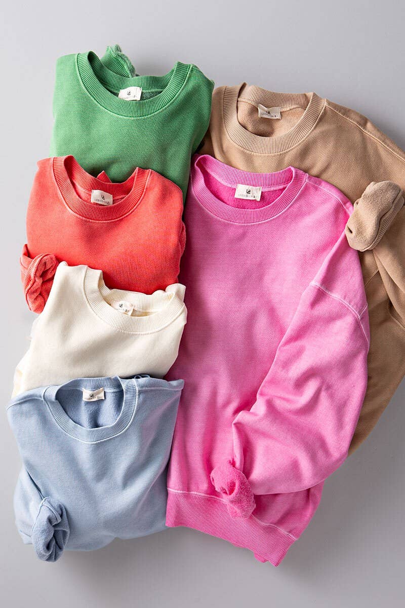 Crew Neck Comfort Washed Organic Cotton Spring Sweatshirt: CHALK