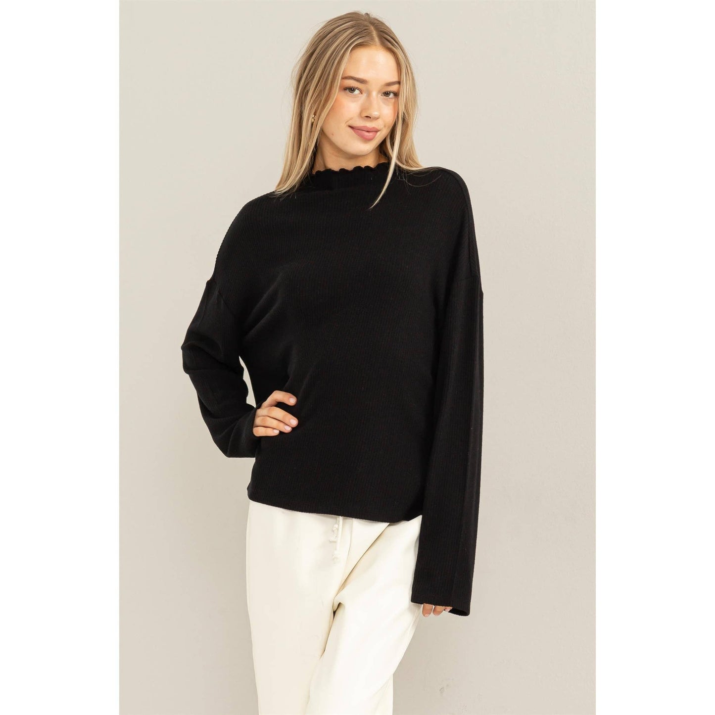 Oversized High Neck Top With Side Slit: DUSTY PINK