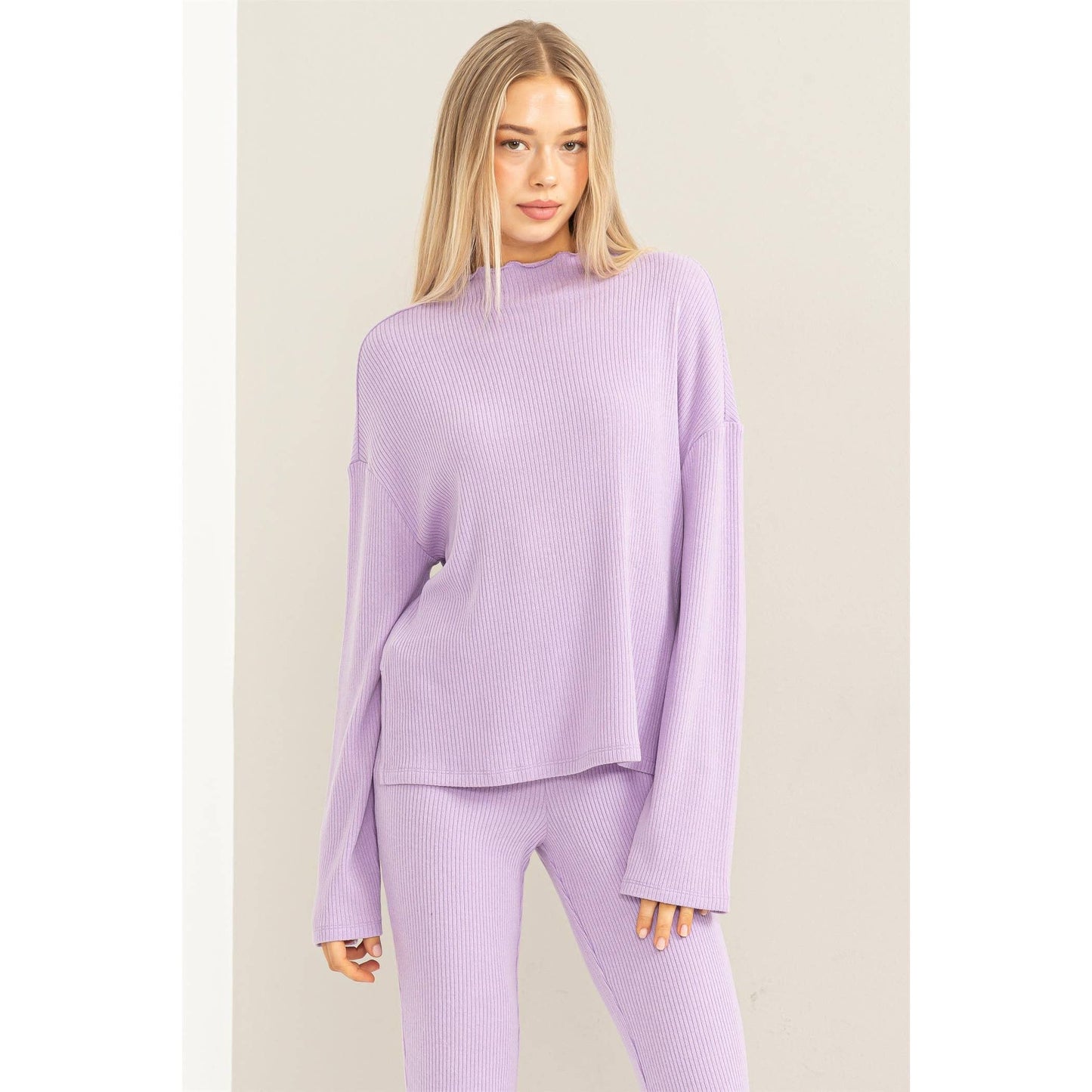 Oversized High Neck Top With Side Slit: DUSTY PINK