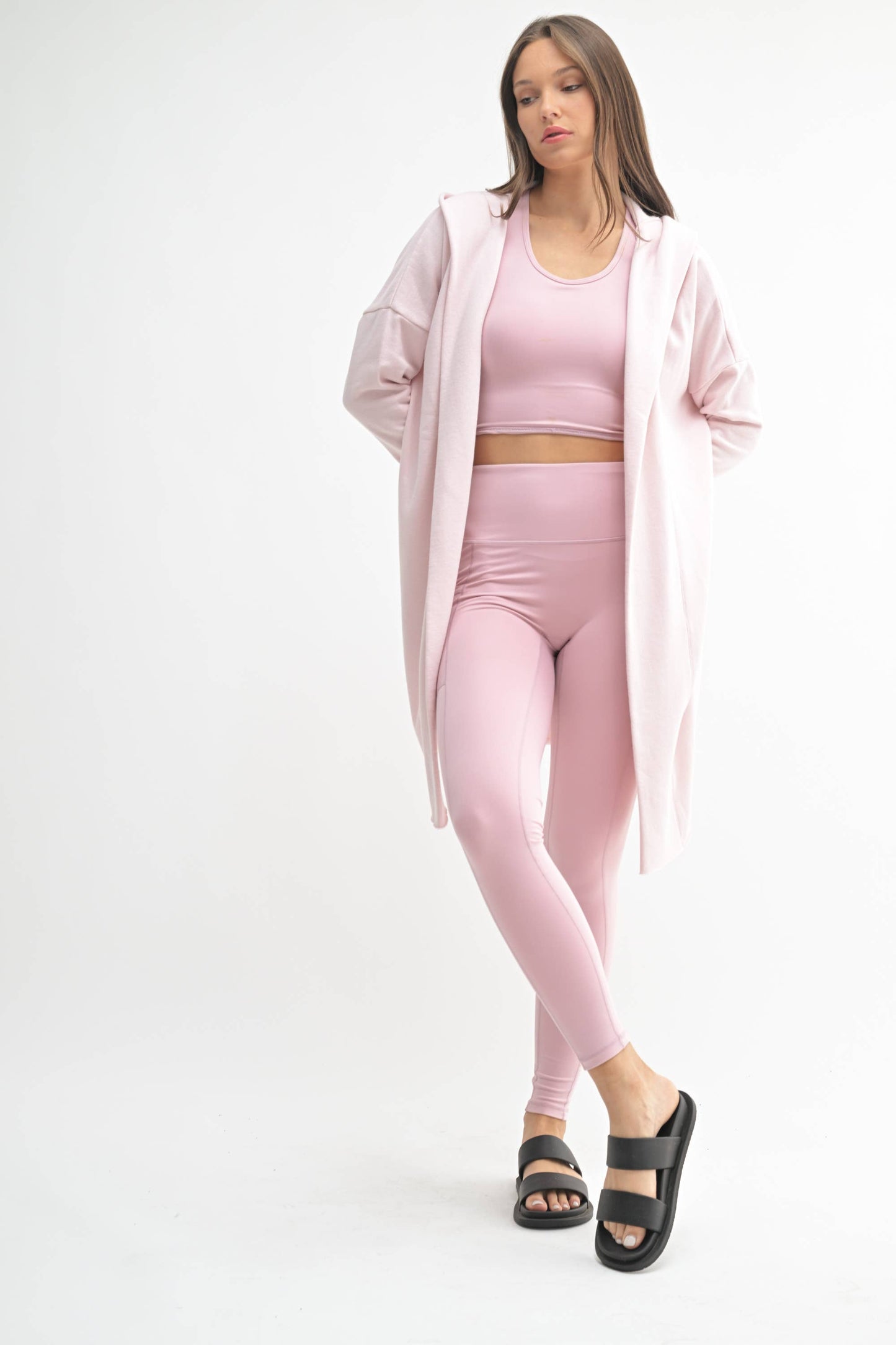 Open Front Longline Hoodie Cardigan: NATURAL