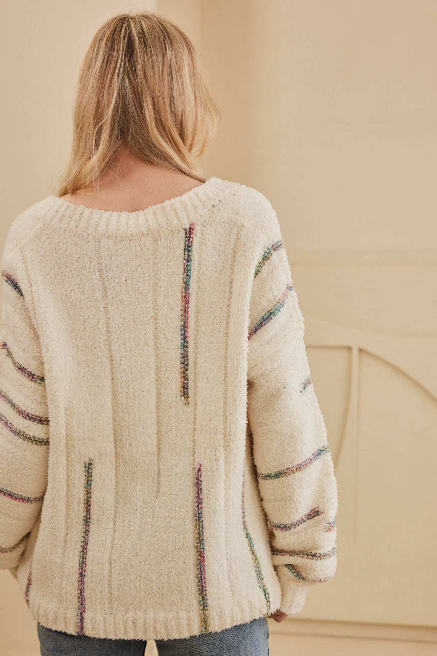 Oversize Sweater with Stripe Detail: IVORY