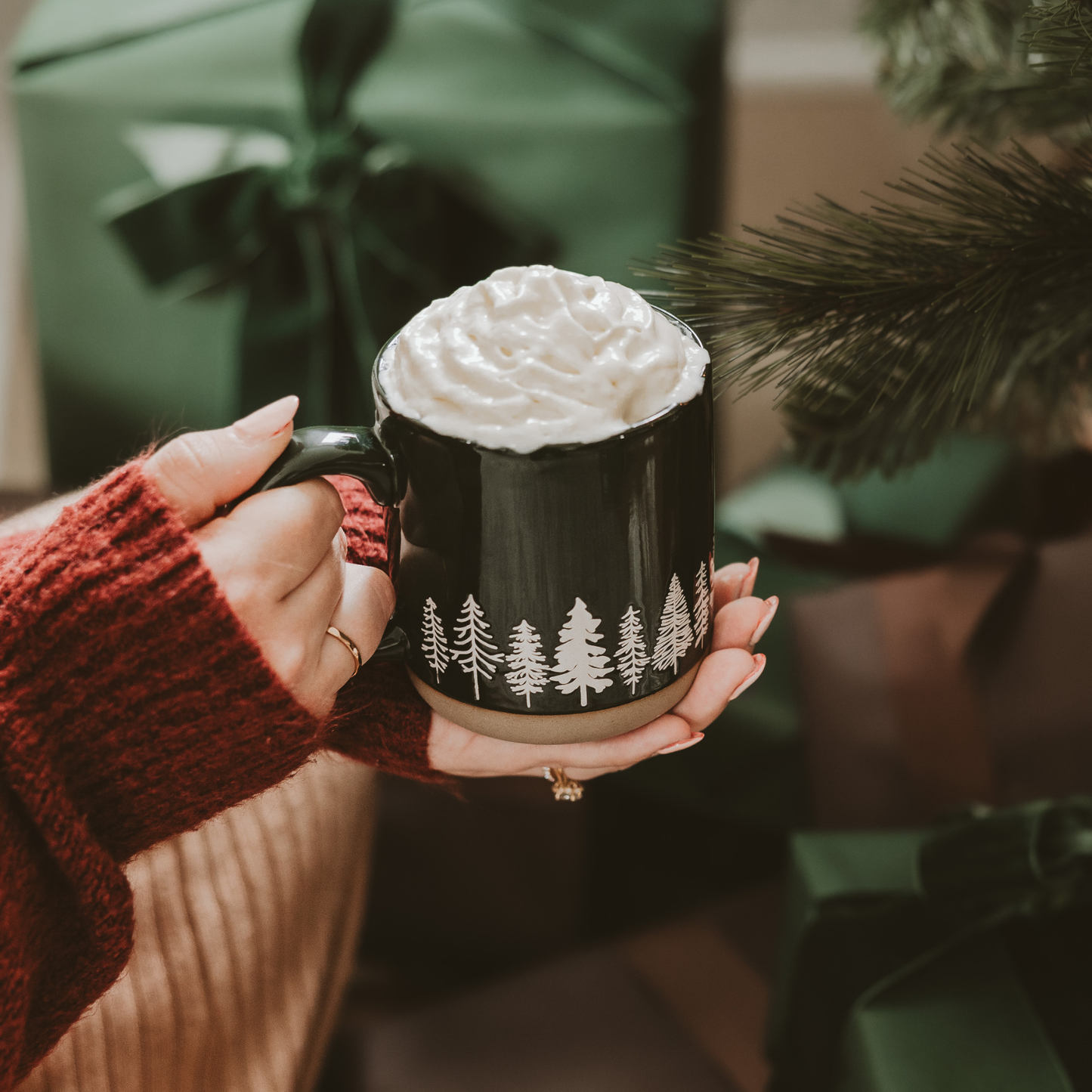 Mug: Pine Trees Stoneware Coffee Mug