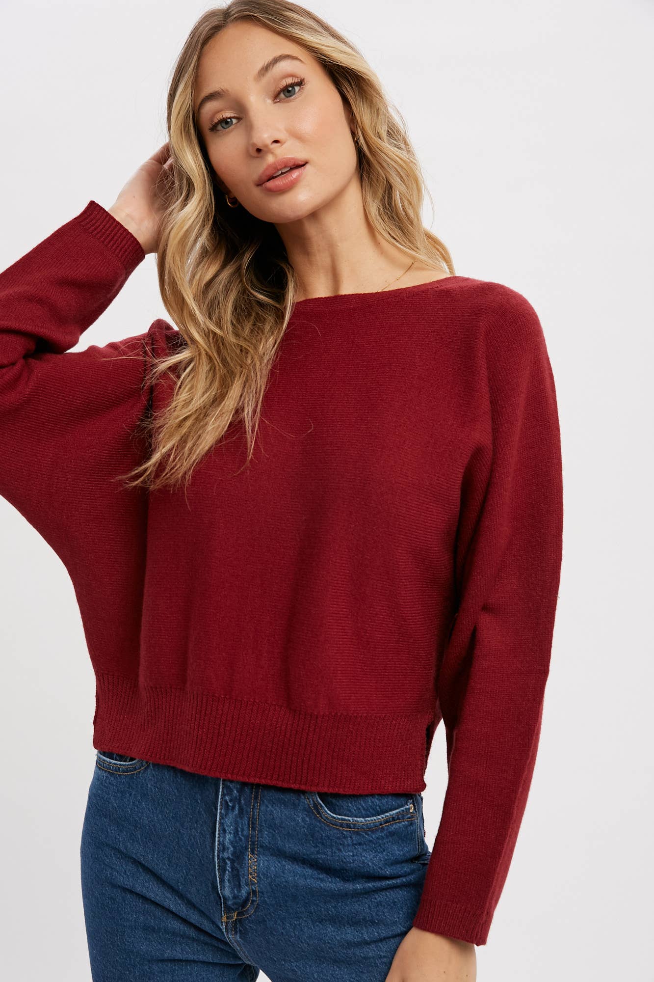 40% OFF- Boatneck Dolman Pullover: BURGUNDY