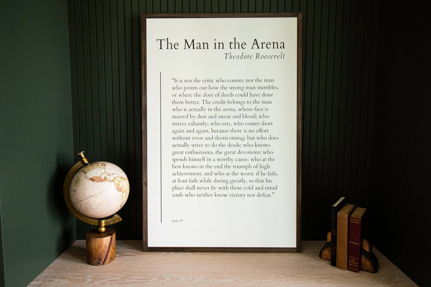 The Man in the Arena | Wall Art: Soft White-Black Text / Light Brown / 8 inches x 12 inches