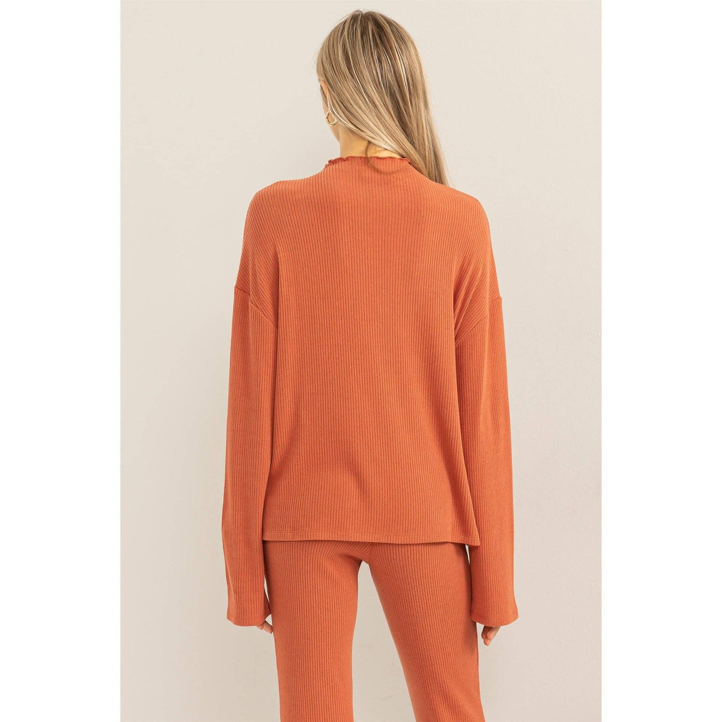 Oversized High Neck Top With Side Slit: DUSTY PINK