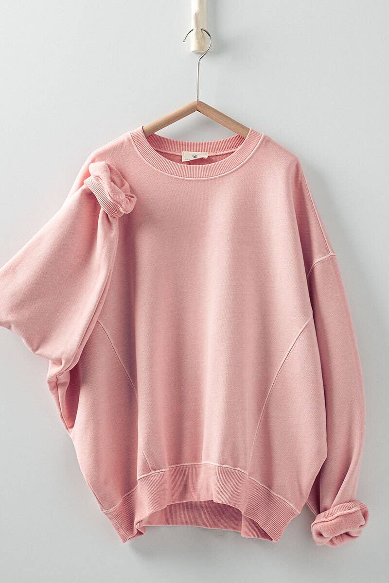 Crew Neck Comfort Washed Organic Cotton Spring Sweatshirt: CHALK