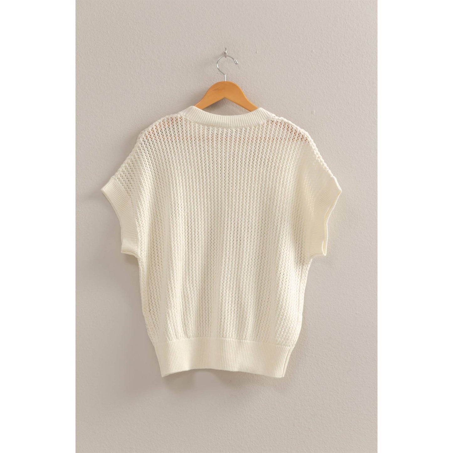 Open-Knit Dolman Sleeve Top: BLACK