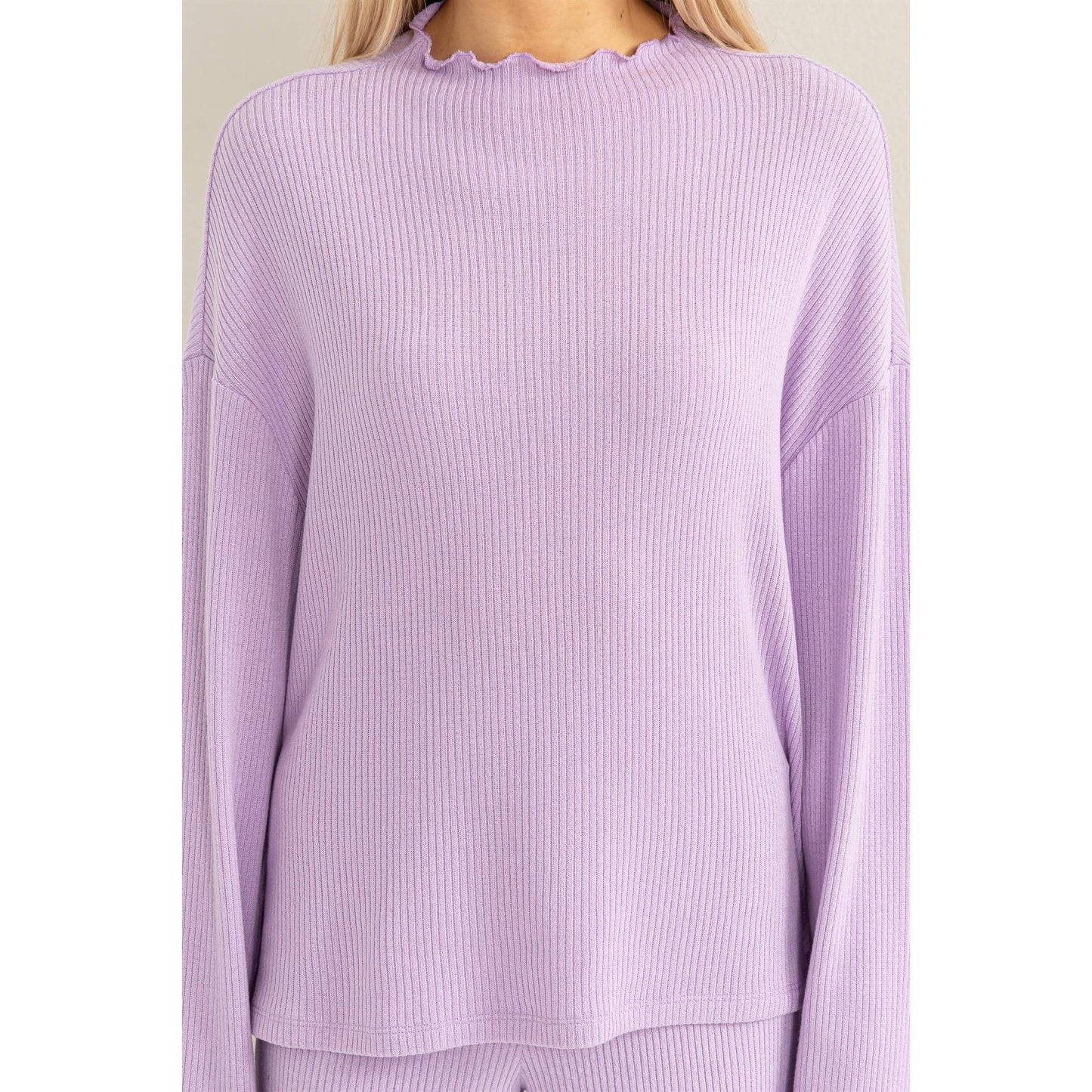 Oversized High Neck Top With Side Slit: DUSTY PINK