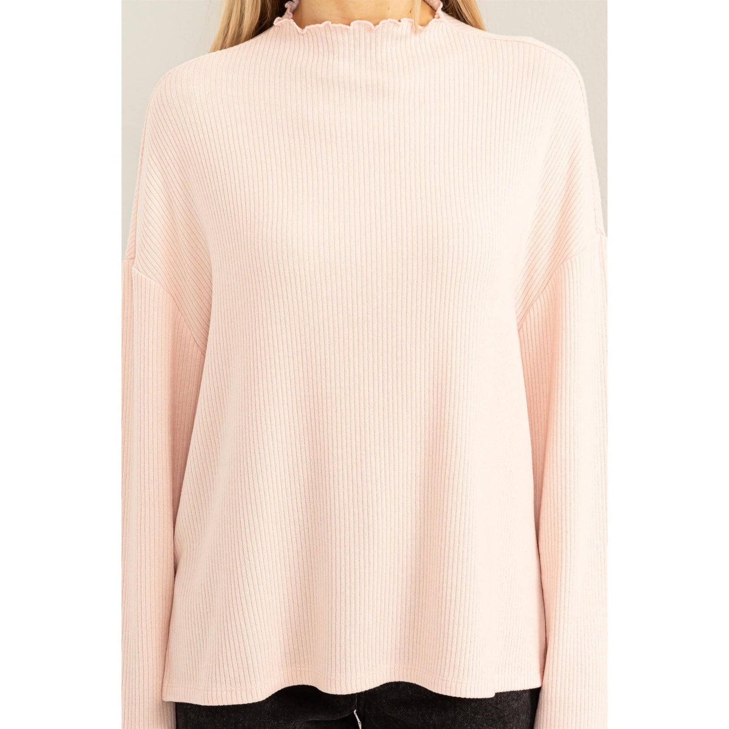 Oversized High Neck Top With Side Slit: DUSTY PINK