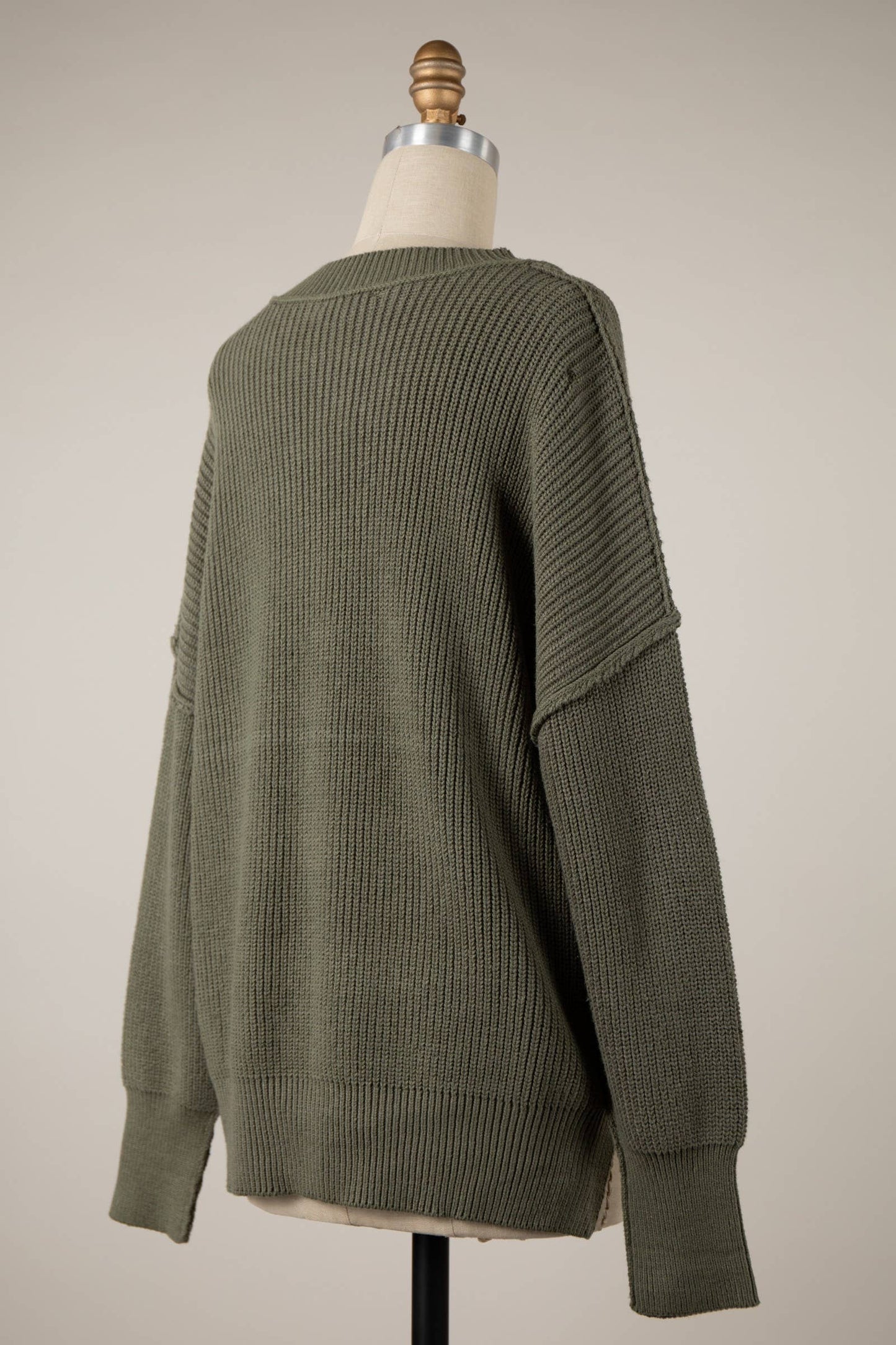 Neutral Oversized Ribbed Knit Sweater Top: BLACK