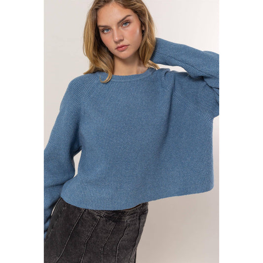 Oversized Raglan Sleeve Sweater: GRAY BLUE
