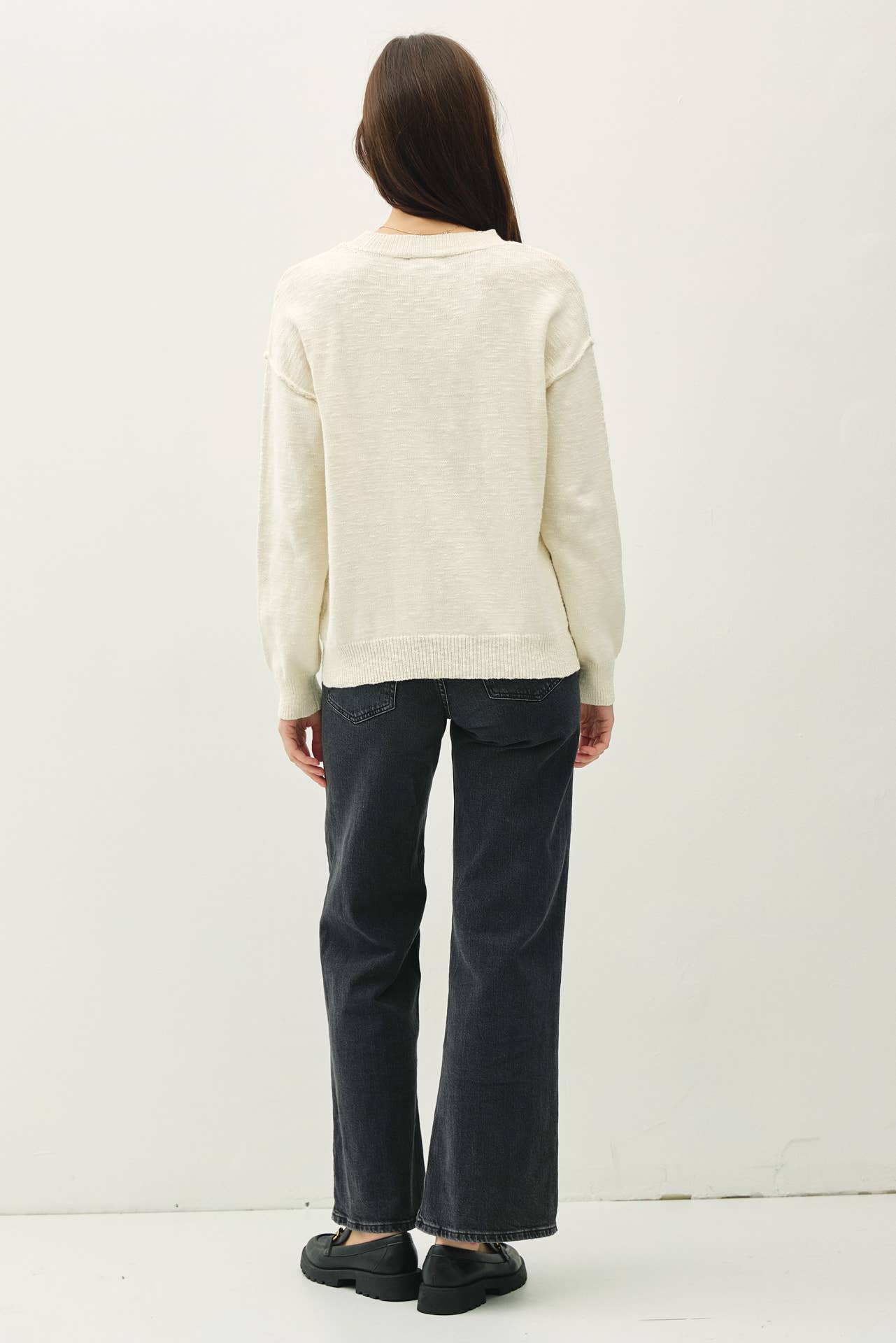 Relaxed Fit Cotton Slub Sweater: DUSTY ROSE