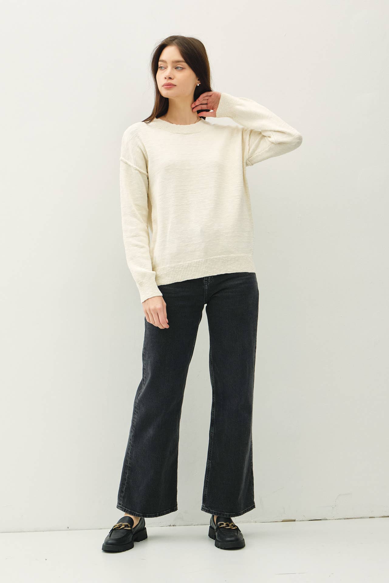 Relaxed Fit Cotton Slub Sweater: DUSTY ROSE