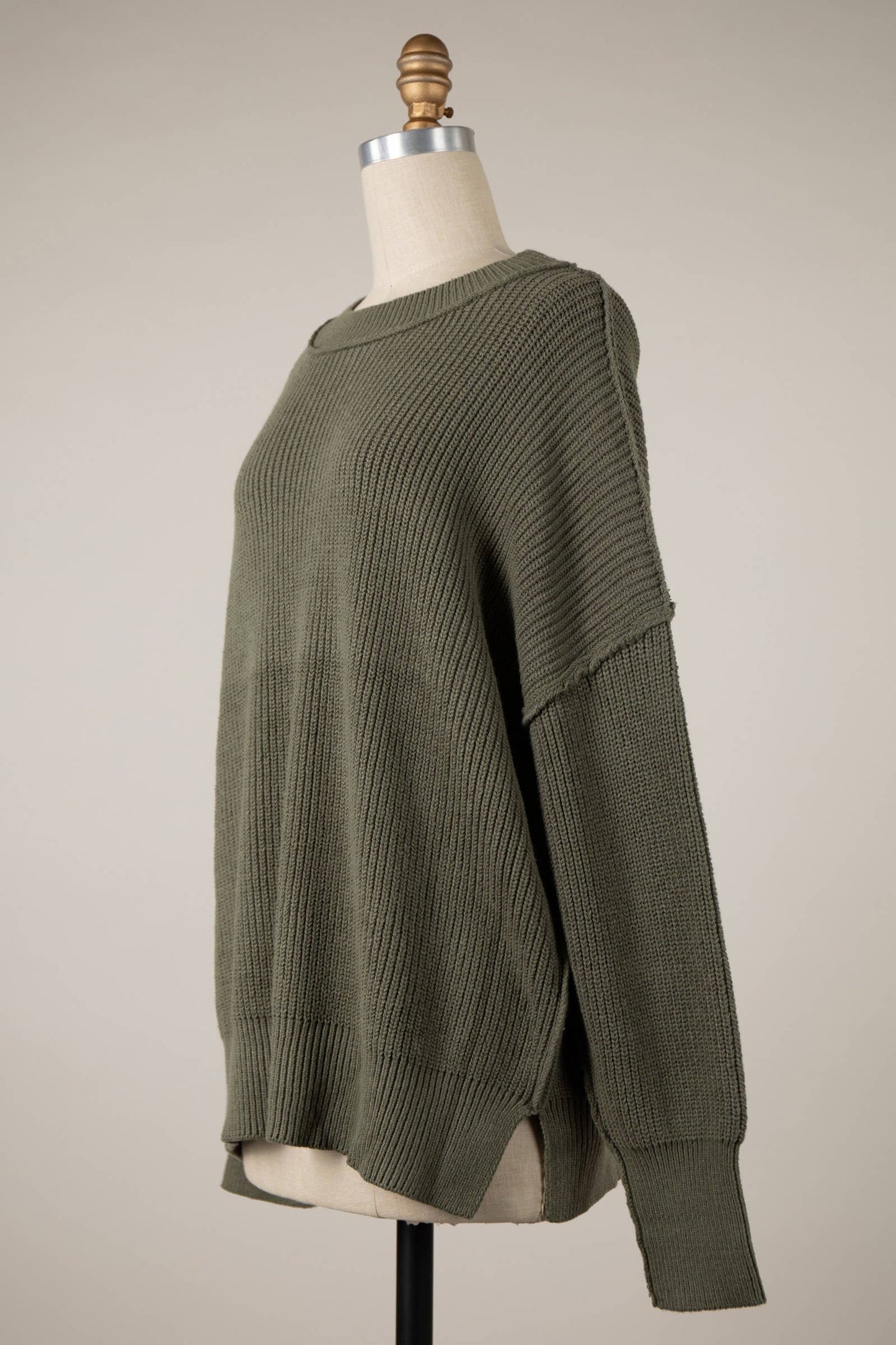 Neutral Oversized Ribbed Knit Sweater Top: BLACK