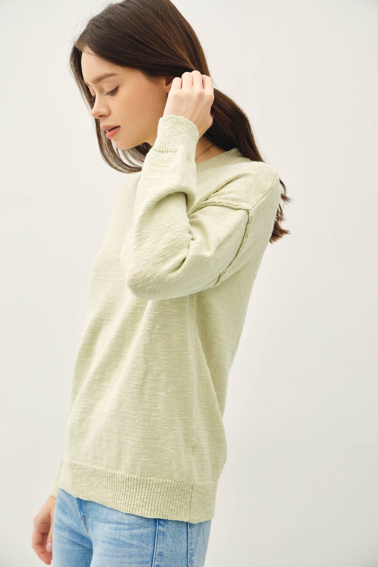 Relaxed Fit Cotton Slub Sweater: DUSTY ROSE