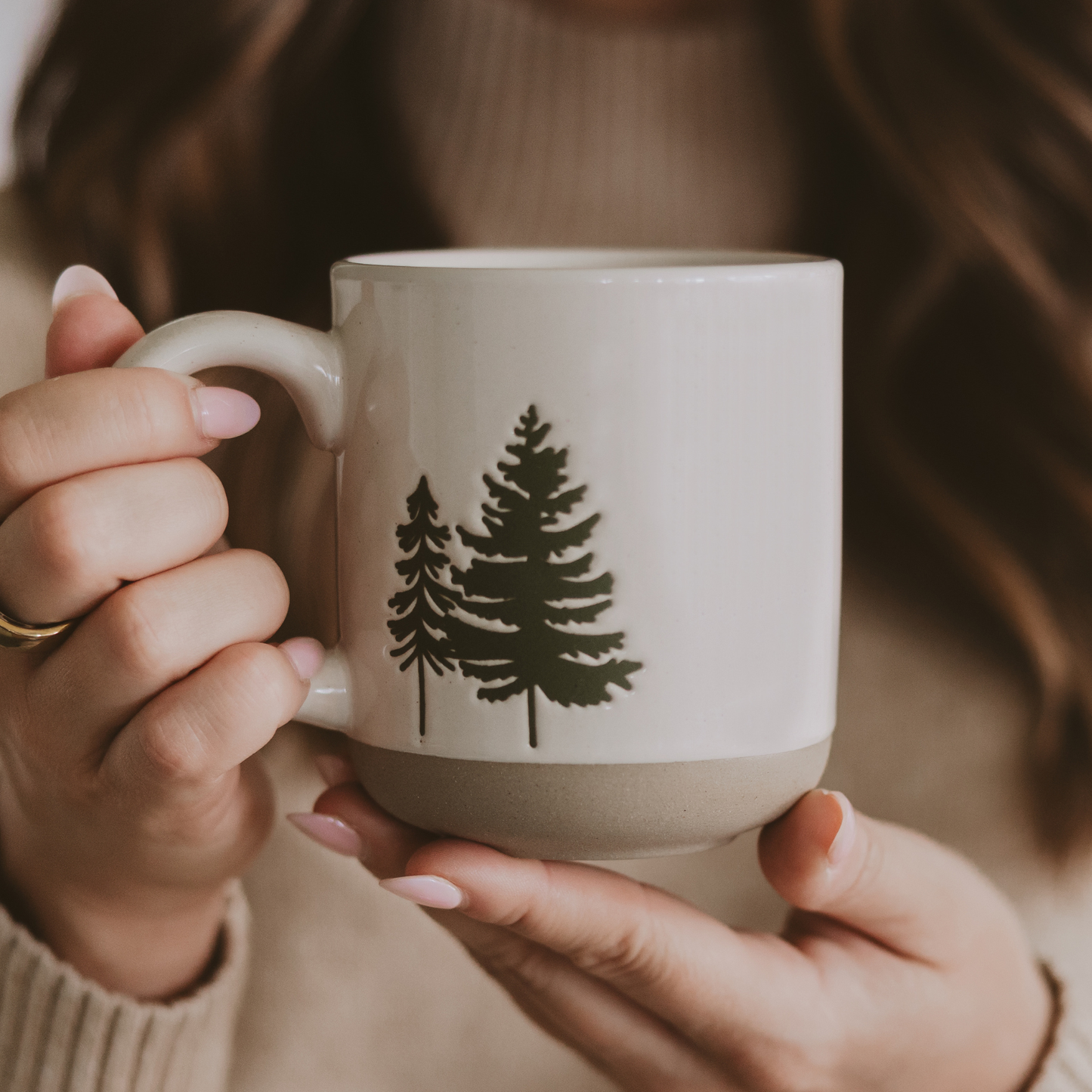 Mug: Green Trees Stoneware Coffee Mug