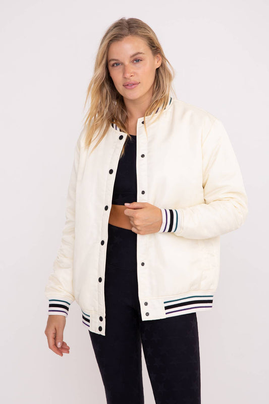 Oversized Letterman Style Jacket: NATURAL