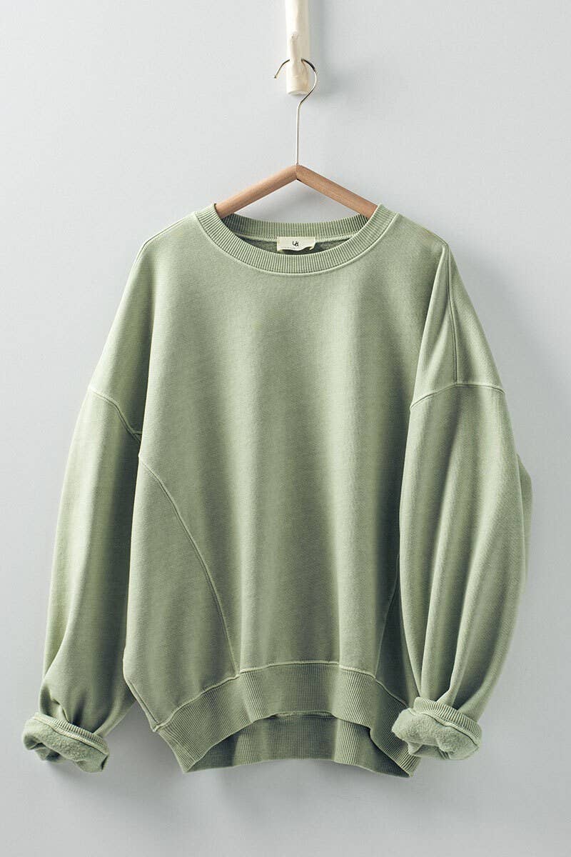 Crew Neck Comfort Washed Organic Cotton Spring Sweatshirt: CHALK