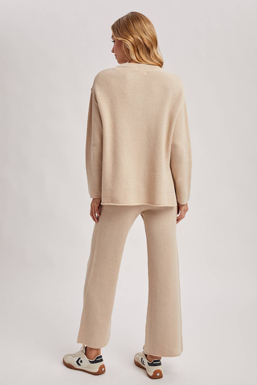Textured Knit Top & Pant Set: OATMEAL