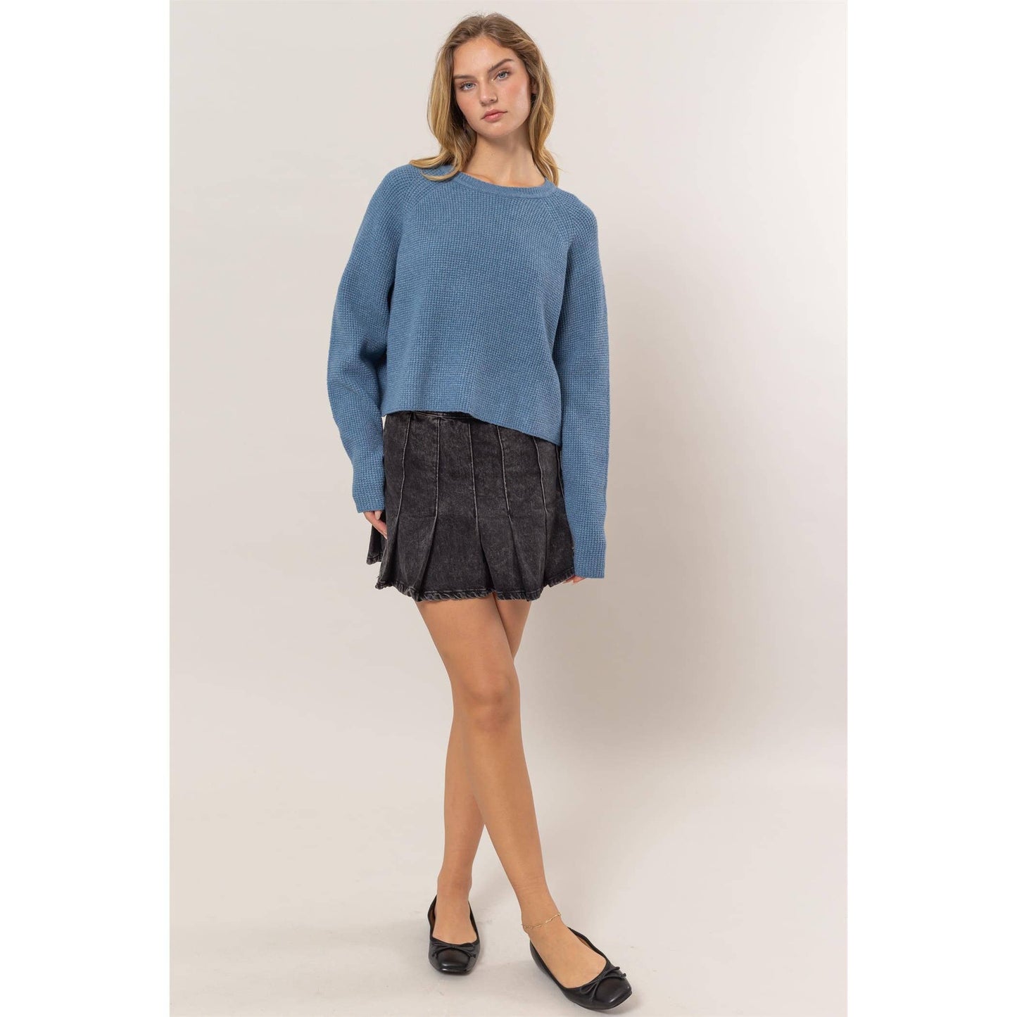 Oversized Raglan Sleeve Sweater: GRAY BLUE