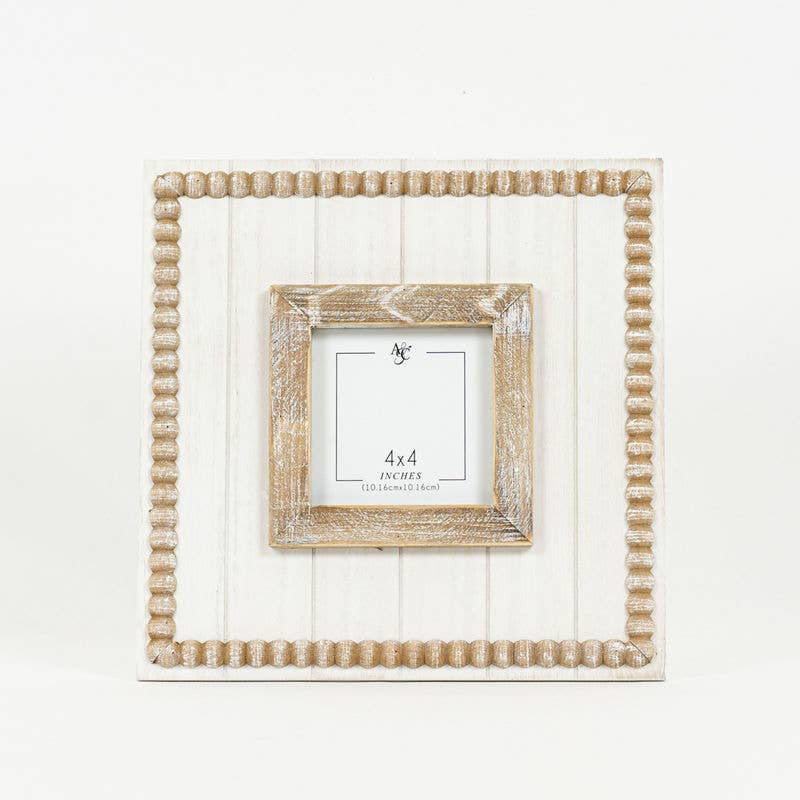 Wood beaded photo frame (holds 4x4 picture)