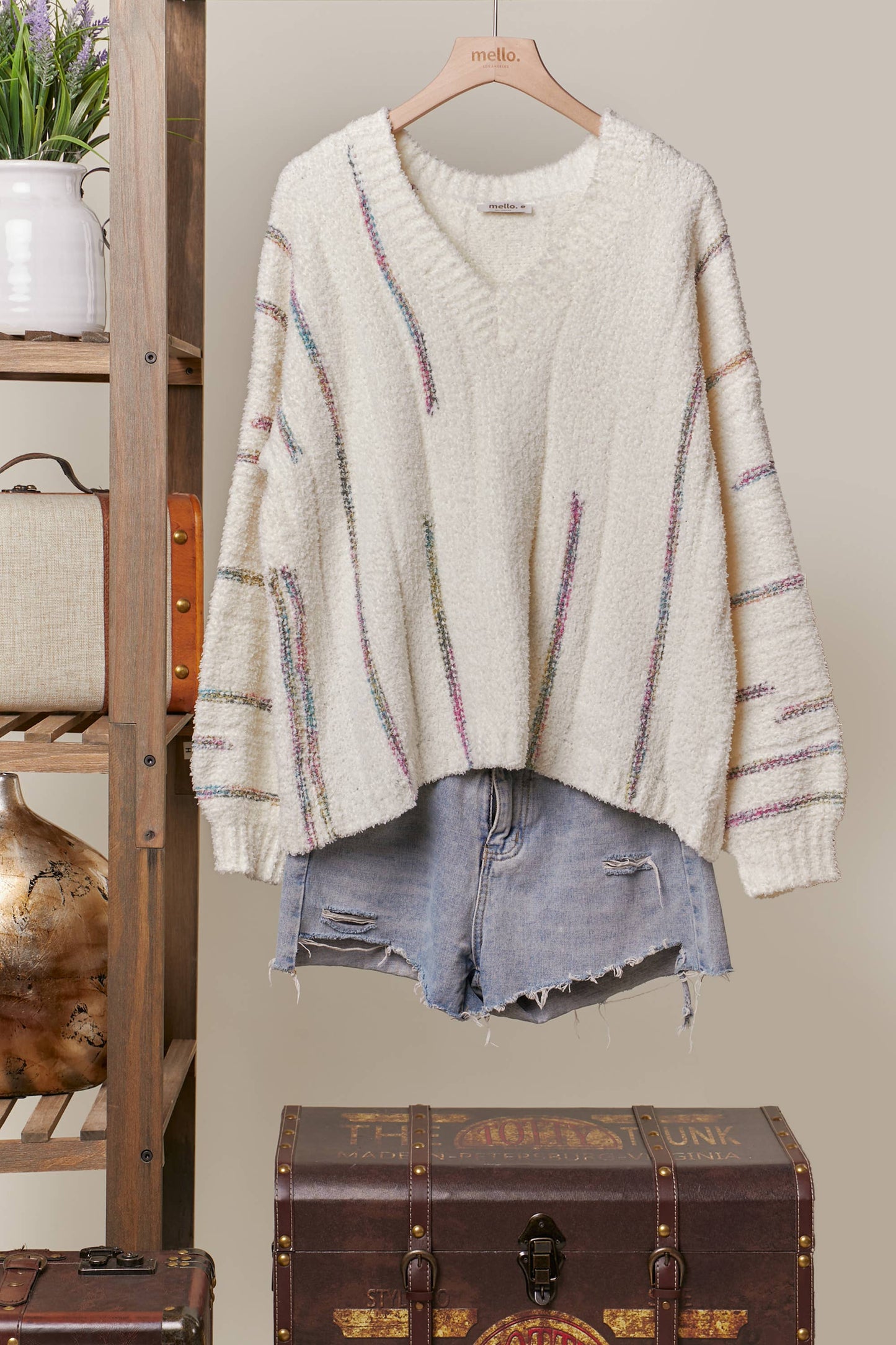 Oversize Sweater with Stripe Detail: IVORY